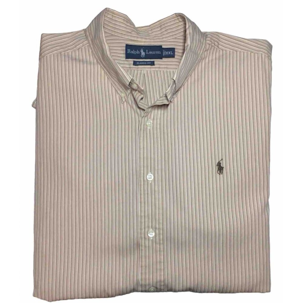 RALPH LAUREN Classic Fit XXL Button Down Mens‎ Beige Long Sleeves 100% Cotton